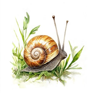 10 Imprimables escargots sur feuille, escargot aquarelle, escargot aquarelle, aquarelle réaliste, usage commercial, herbe à escargot