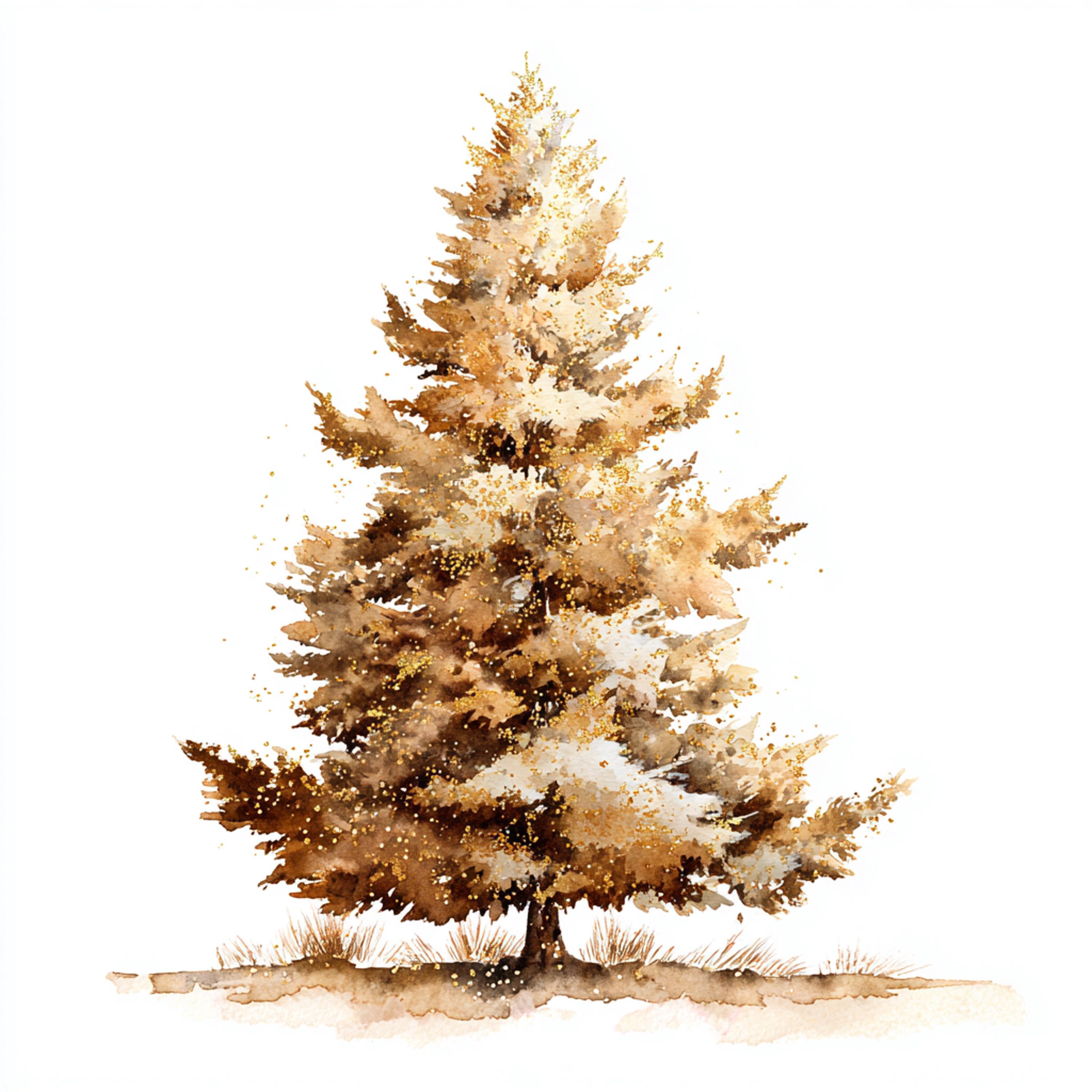 10 Printable Gold Christmas Tree, Watercolor Glitterd Tree, Christmas ...
