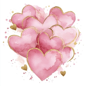 Druckbare Rosa und Gold Herzen, Aquarell Rose Gold Herzen, süße Herzen, kommerzielle Nutzung, Papierherz Dekor, Liebe Geschenk erstellen