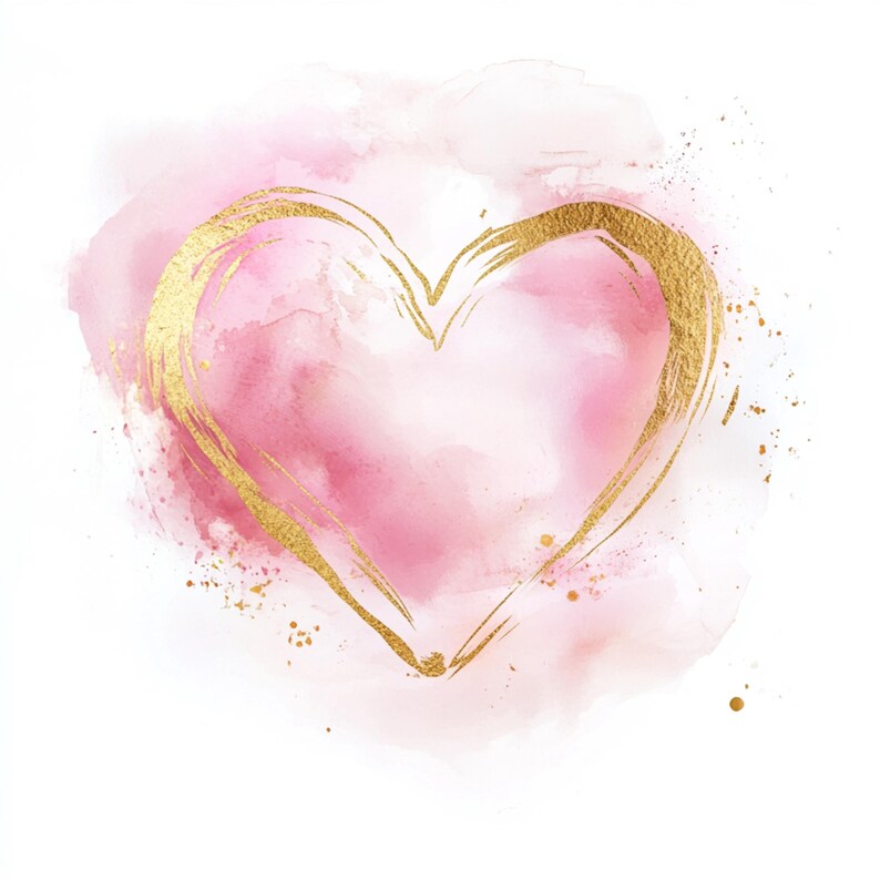 Printable Pink and Gold Heart Frame, Watercolor Rose Gold Hearts, Frame ...