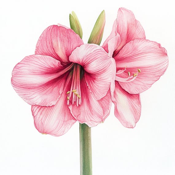 10枚の印刷可能なアマリリスの花の装飾、水彩画の花、アマリリスの植物