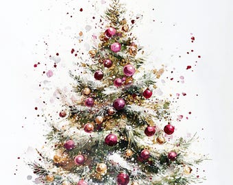 Christmas tree with ornament, watercolor Images, Christmas Decorated Tree Clipart, 10 Clip Art, Printable JPGs, Instant Download, Commercial