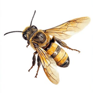 10 api stampabili, Flafy Bee su sfondo bianco, Clip Art di insetti, JPG stampabili, Commerciale, Design su carta, Stampa ad acquerello di api