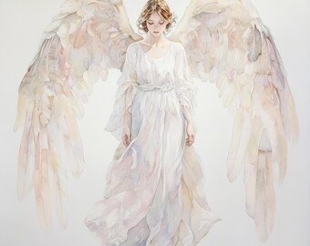 10 印刷可能な水彩画の天使の少女、若い天使、美しい天使の少女