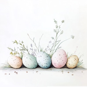 Afdrukbaar paasdecor 10 clipart, aquarel paaseieren kunst, afdrukbare JPG, paascadeau decor, commercieel gebruik, lentekunst, gekleurde eieren