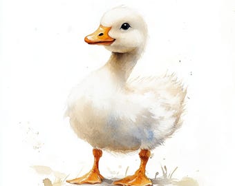 10 petite oie à imprimer, aquarelle d'oie, clipart mignon, fichiers JPG imprimables, animal domestique, usage commercial, bébé oie, animal de la ferme