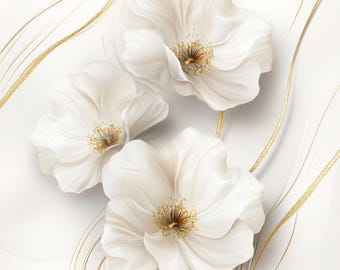 Printable abstract white flowers, watercolor white flower, 10 Clip Art, Commercial Use, white flowers with silver line, Wedding decor