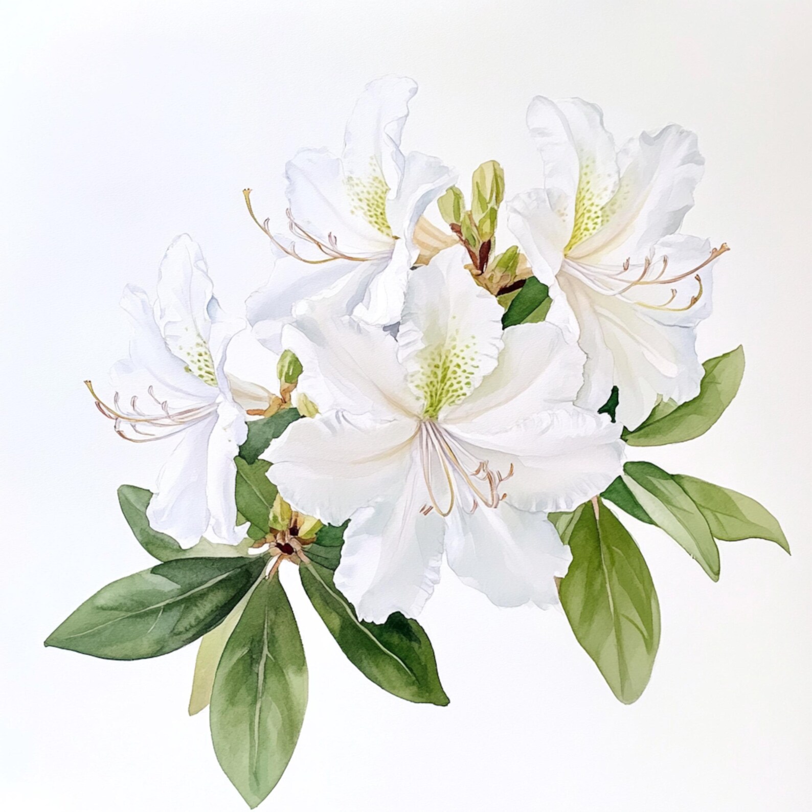10 Printable Azaleas Watercolor, White Rhododendron, Watercolor Flower ...