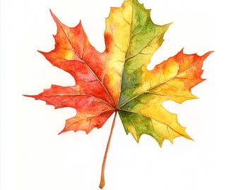 10 Feuille d'érable imprimable, feuille d'automne aquarelle, art botanique, décor de feuille jaune, clipart aquarelle, usage commercial