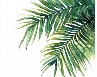 10 Printable Palm Leaves decor, watercolor leaf Images, Palm Leaves botanical art, Green leaves decor, Paper design, Palm Leaves Branch art