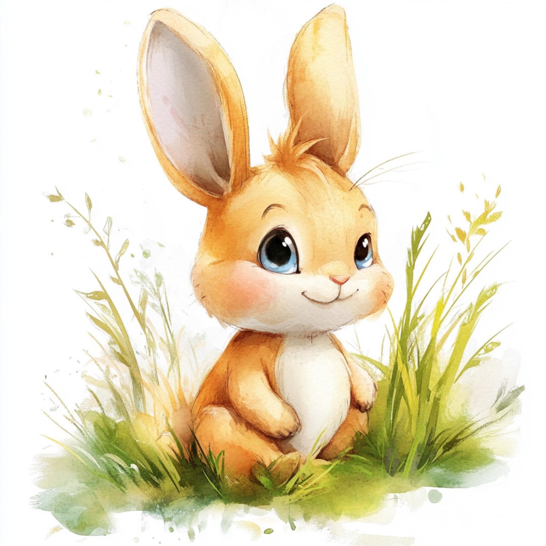 Printable Cute Rabbit Clipart, Rabbit Watercolor Art, Printable JPG ...