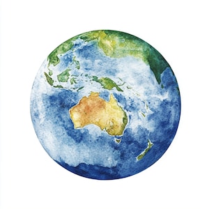 Earth planet globe, watercolor art, Earth gloube Clipart, 10 Clip Art, Printable JPG, Australia side globe, Earth planet sphere, Paper craft