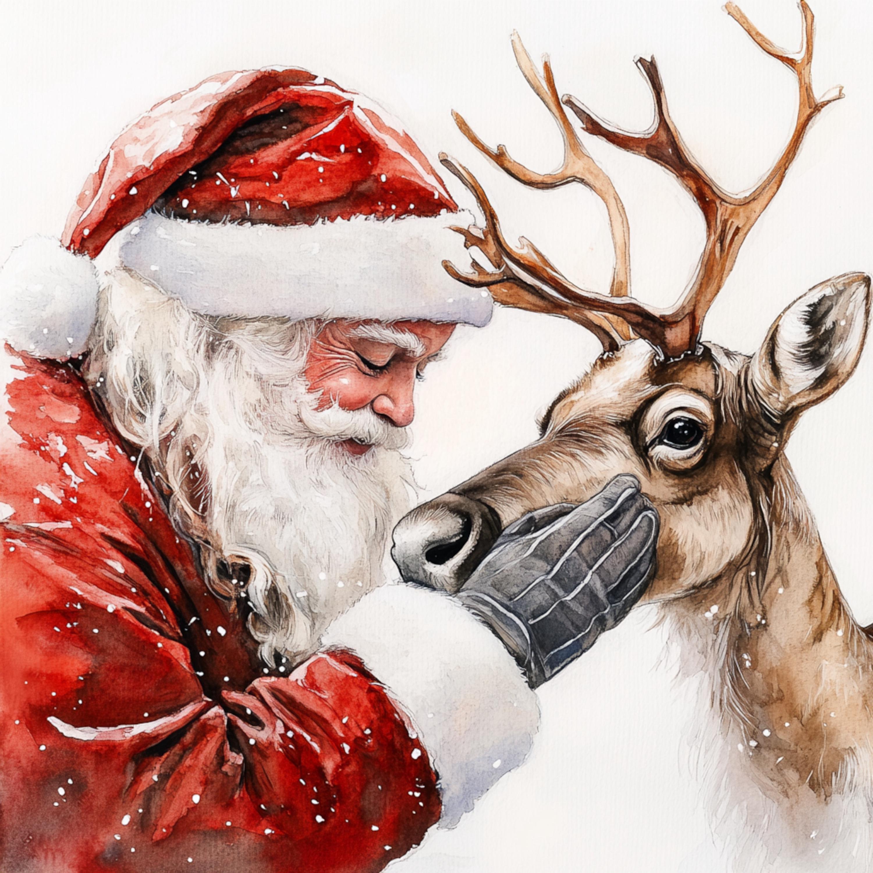 トナカイとサンタ、水彩トナカイのクリップアート、クリスマスの