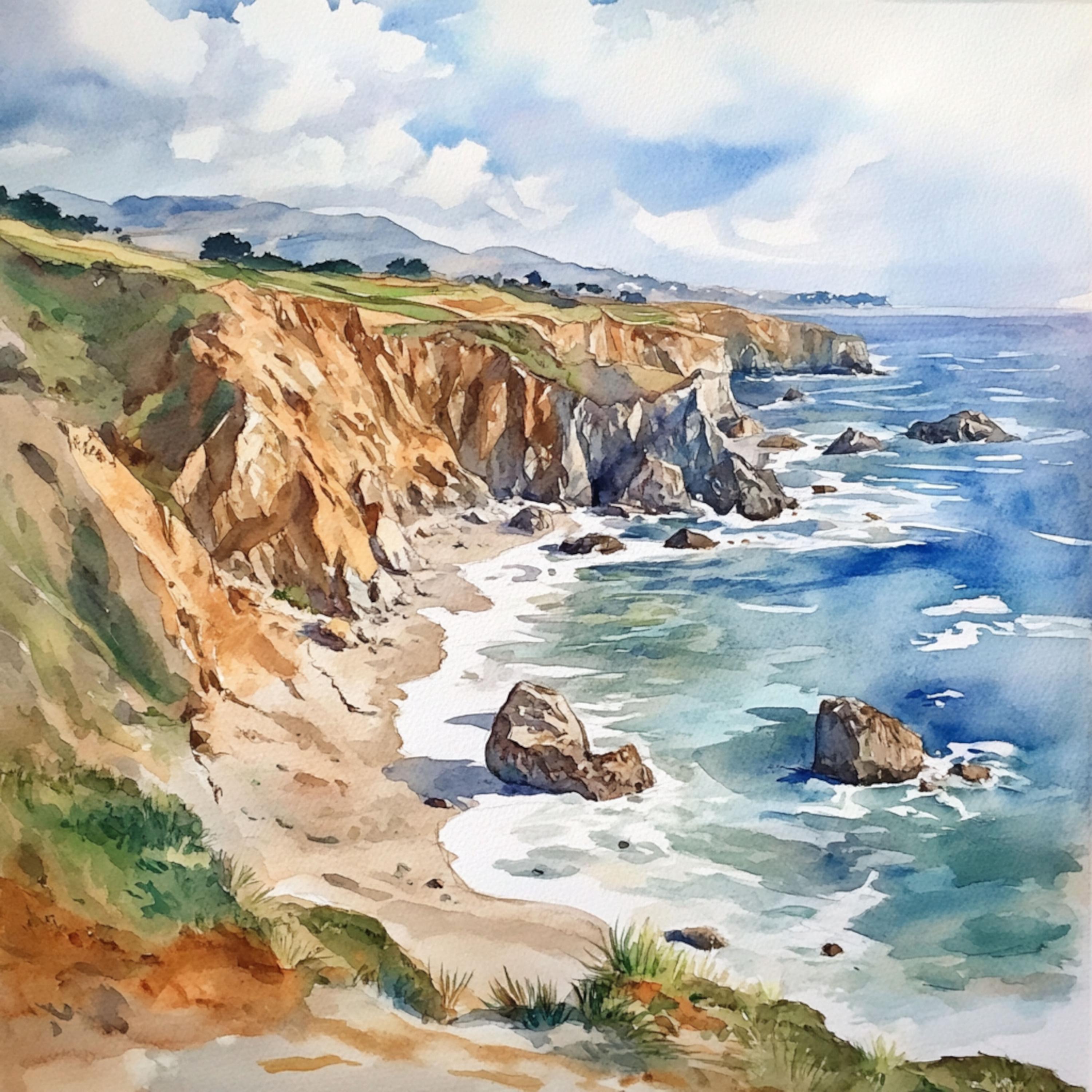 印刷可能な北カリフォルニア海岸の風景画10点、海岸の風景画、水彩