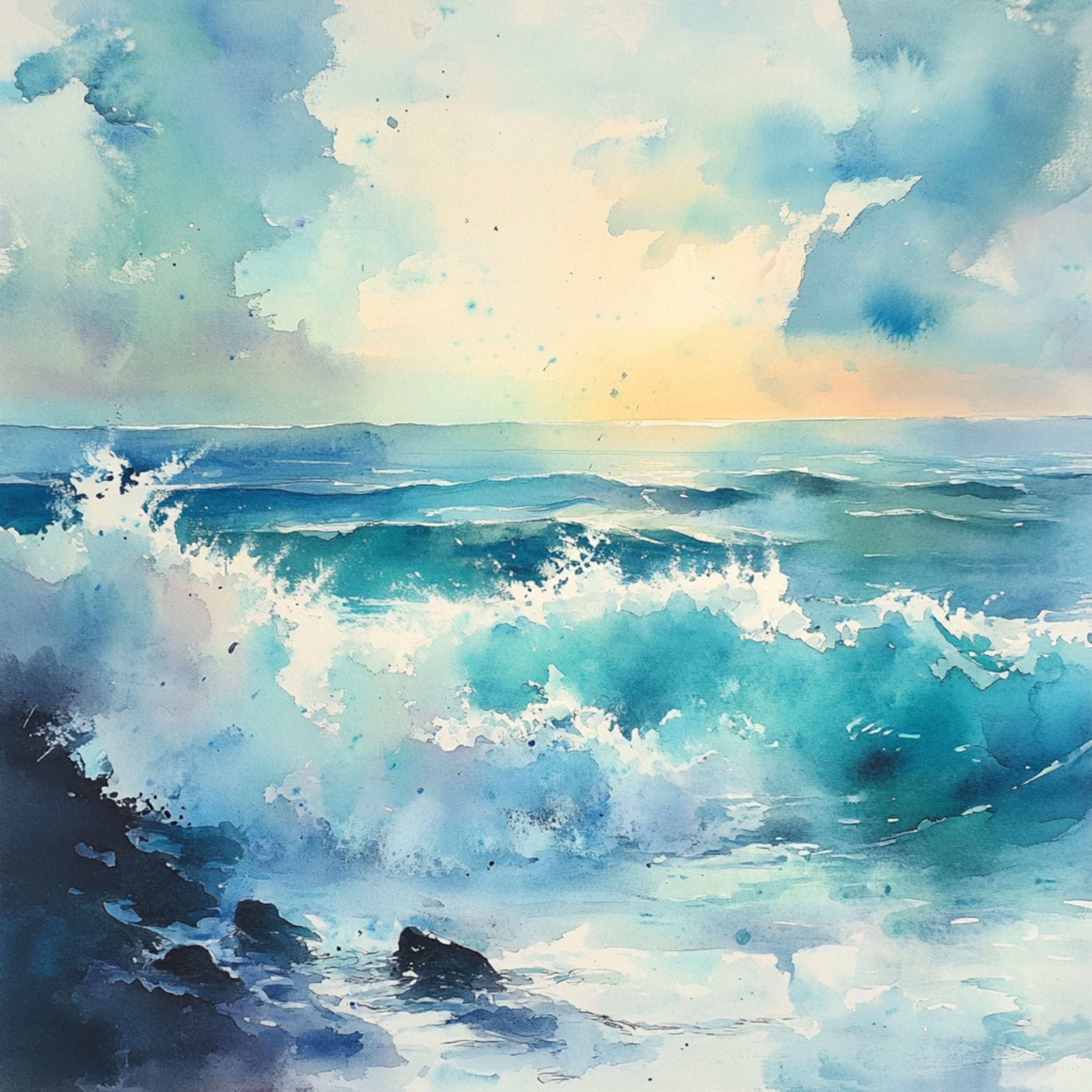 9 印刷可能な海、海辺の水彩画、波のイラスト、海好きへのギフト、熱帯