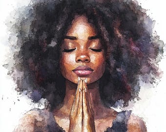 10 Black Girl Praying,Black Woman Faith,beautiful afro girl clipart,Watercolor clipart,church lady watercolor, motivational african american