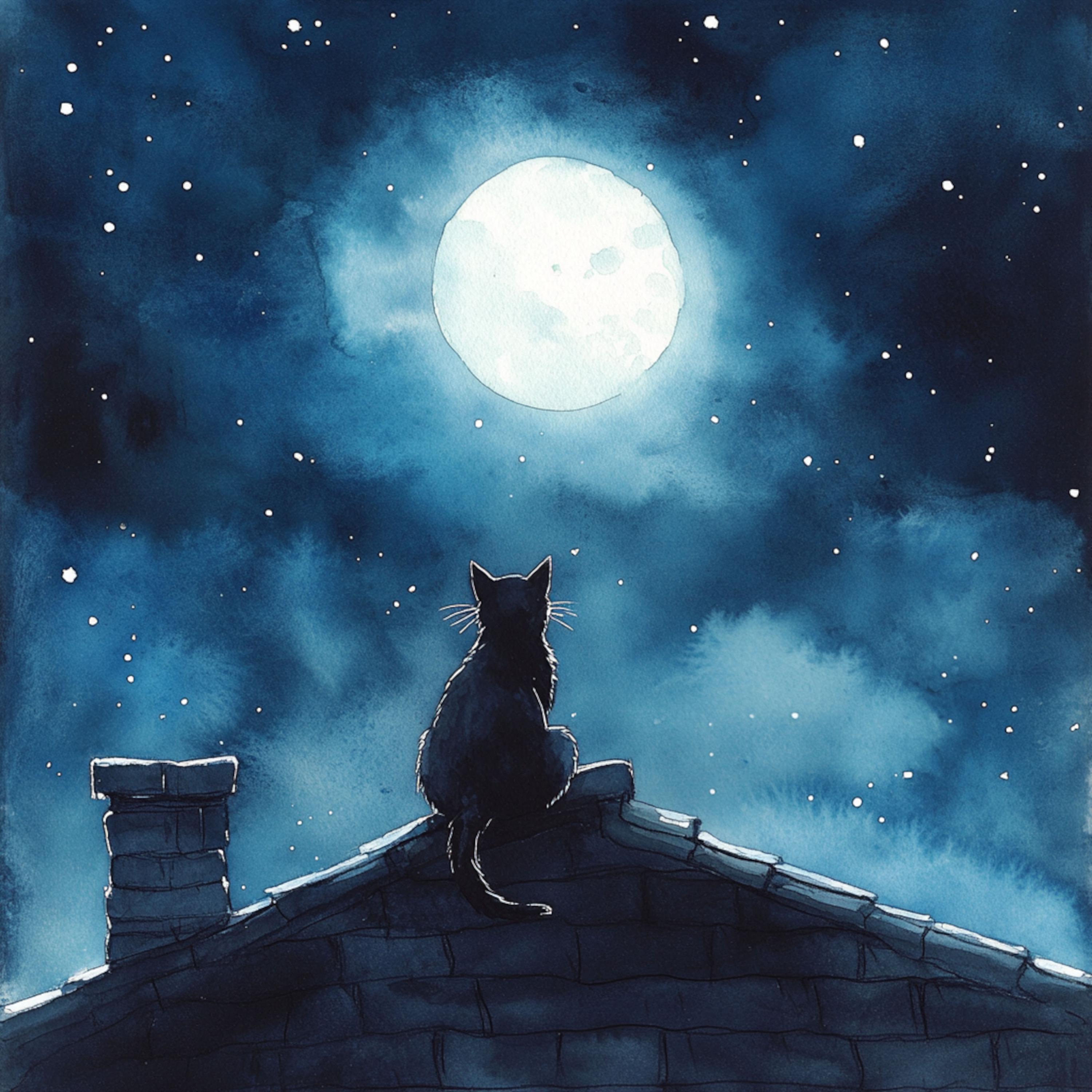 10 印刷可能な月光の黒猫、黒猫のプリント、魔女の壁アート、月光の