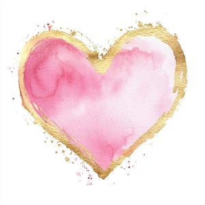 Printable Pink and Gold Heart Frame, Watercolor Rose Gold Hearts, Frame ...