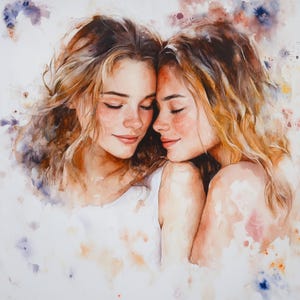 10 aquarel liefhebbende zussen, afdrukbare kunst van zussen, mooi meisje, aquarel clipart, hoge kwaliteit jpg's, digitale download, kaarten maken
