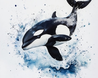 10 druckbare Orca Clipart, Delphin Aquarell, Nautik ClipArt, druckbare JPGs, Meerestiere, kommerzielle Nutzung, Orca Wal Design, Schwertwal