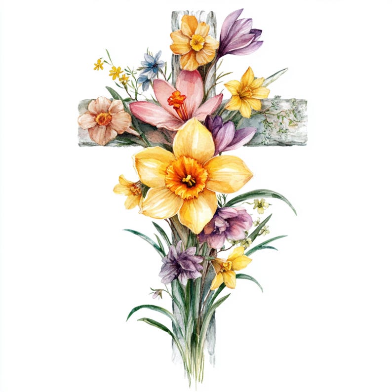 10 Printable Floral Cross, Spring Flowers Croses, Floral Cross ...