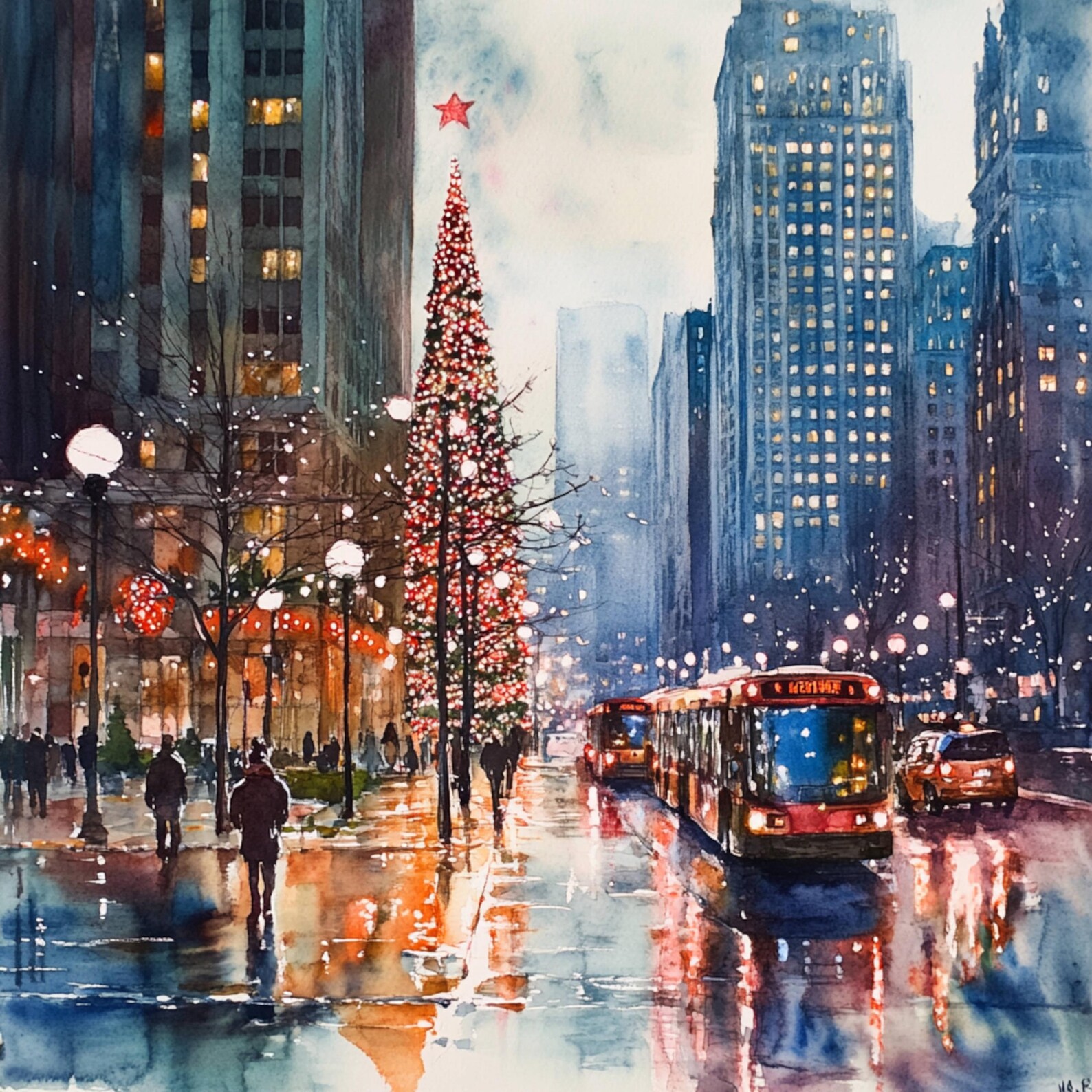 Christmas Chicago Card, Printable Watercolor Chicago, Christmas Card ...