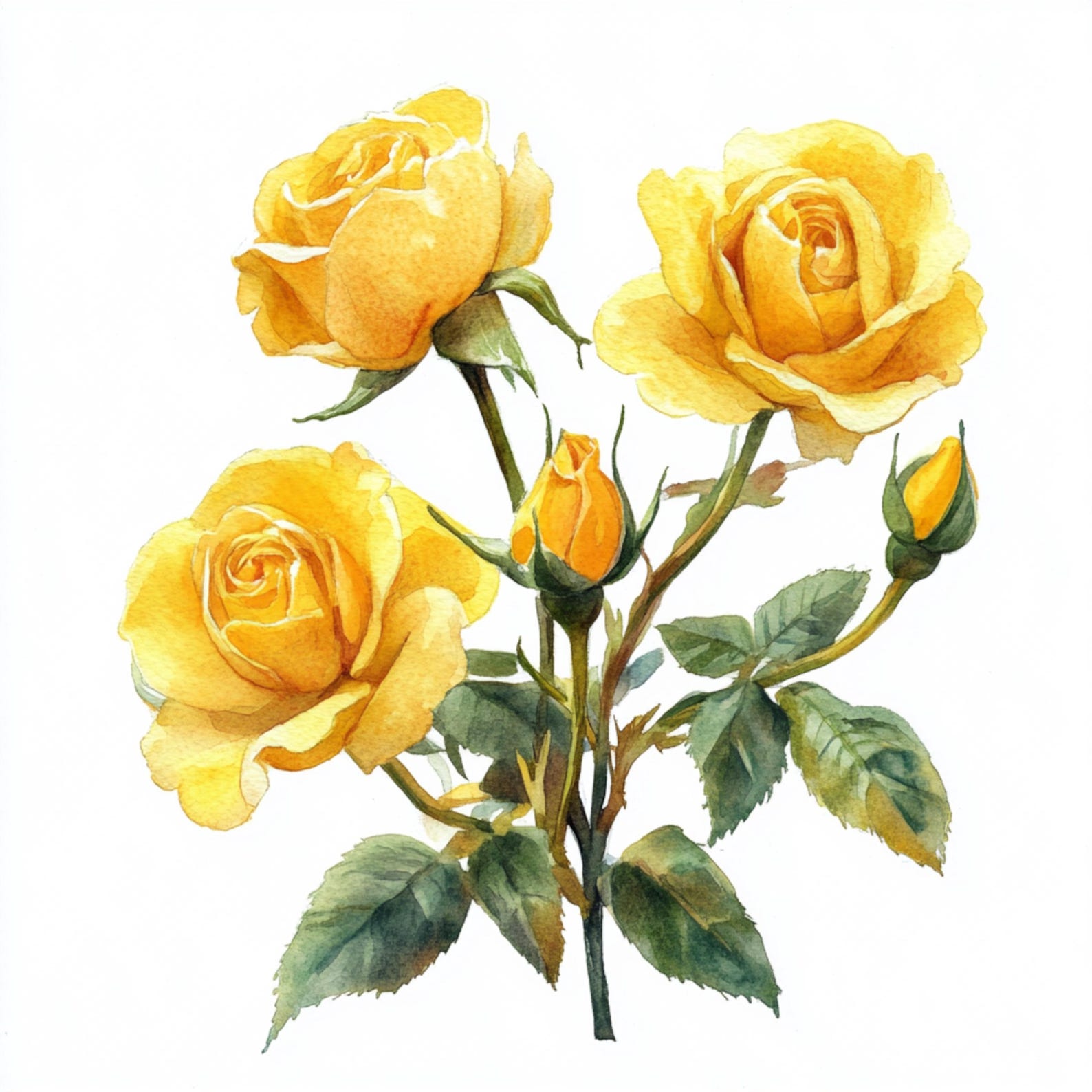 Yellow Roses To Print 10 Printable Yellow Rose Arts, Watercolor Rose Bouquet, Rosebut ...