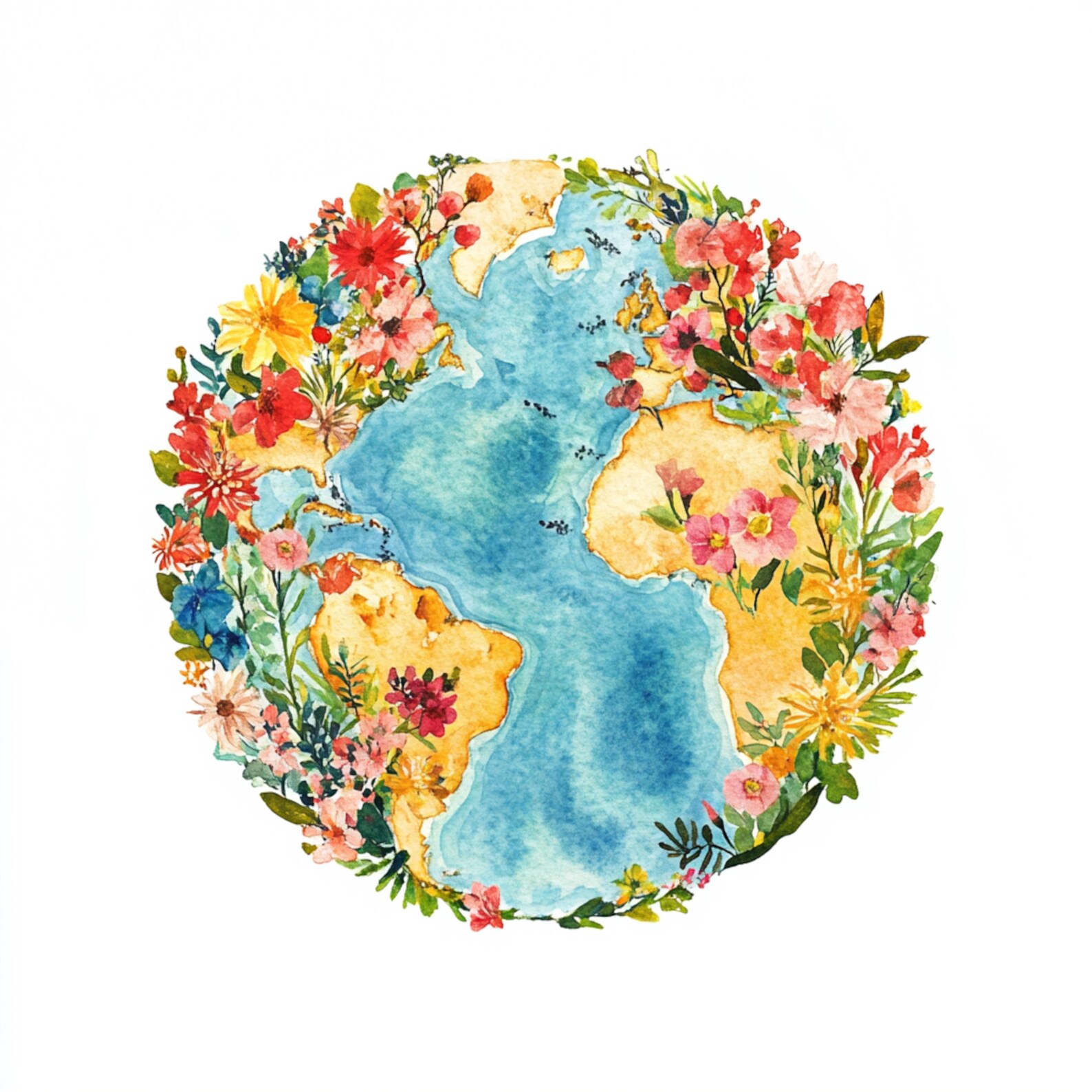 Earth Planet Floral Globe, Watercolor Art, Earth Globe Clipart ...
