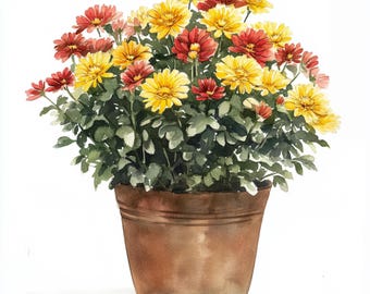 10 flores de crisantemo imprimibles, arte de crisantemo en acuarela, clip art botánico de mamá, arte de mamá en maceta, uso comercial, decoración de otoño