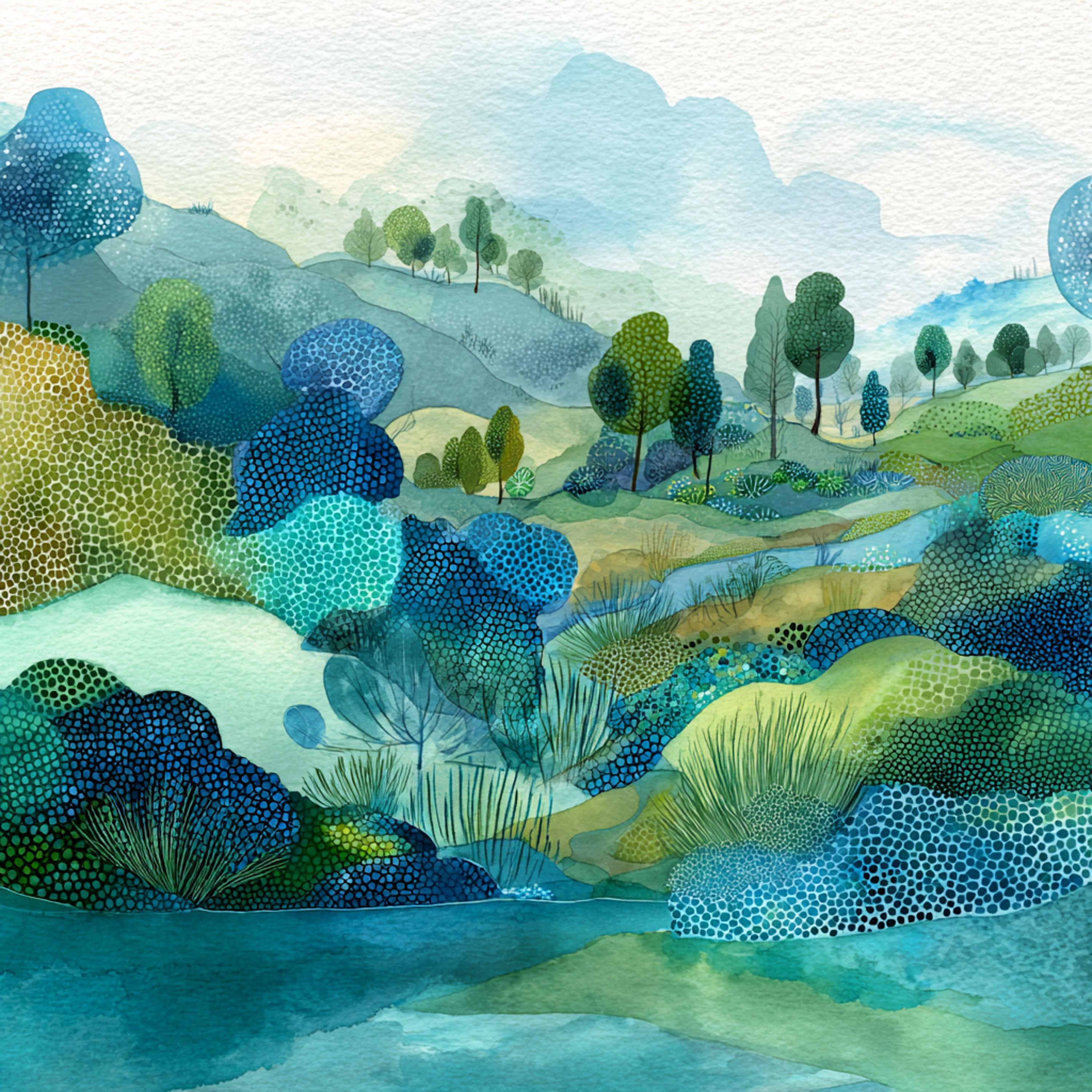 12 Printable Watercolor Abstract Landscape, Watercolor Blue Turquoise ...