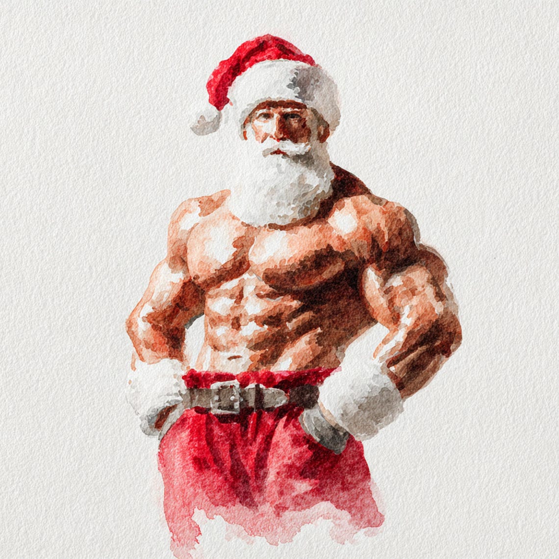 12 Printable Muscle Santa, Watercolor Santa Clipart, Commercial Use ...