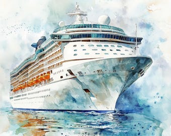 10 cliparts imprimables de bateau de croisière, voilier coucher de soleil, art mural, paysage marin, aquarelle de croisière, carnaval de bateaux de croisière, utilisation commerciale