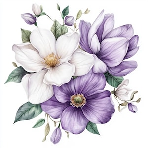 10 cliparts bouquet de fleurs violettes, Floral violet, clipart aquarelle imprimable, JPG de haute qualité, téléchargement numérique, créations en papier, journal indésirable