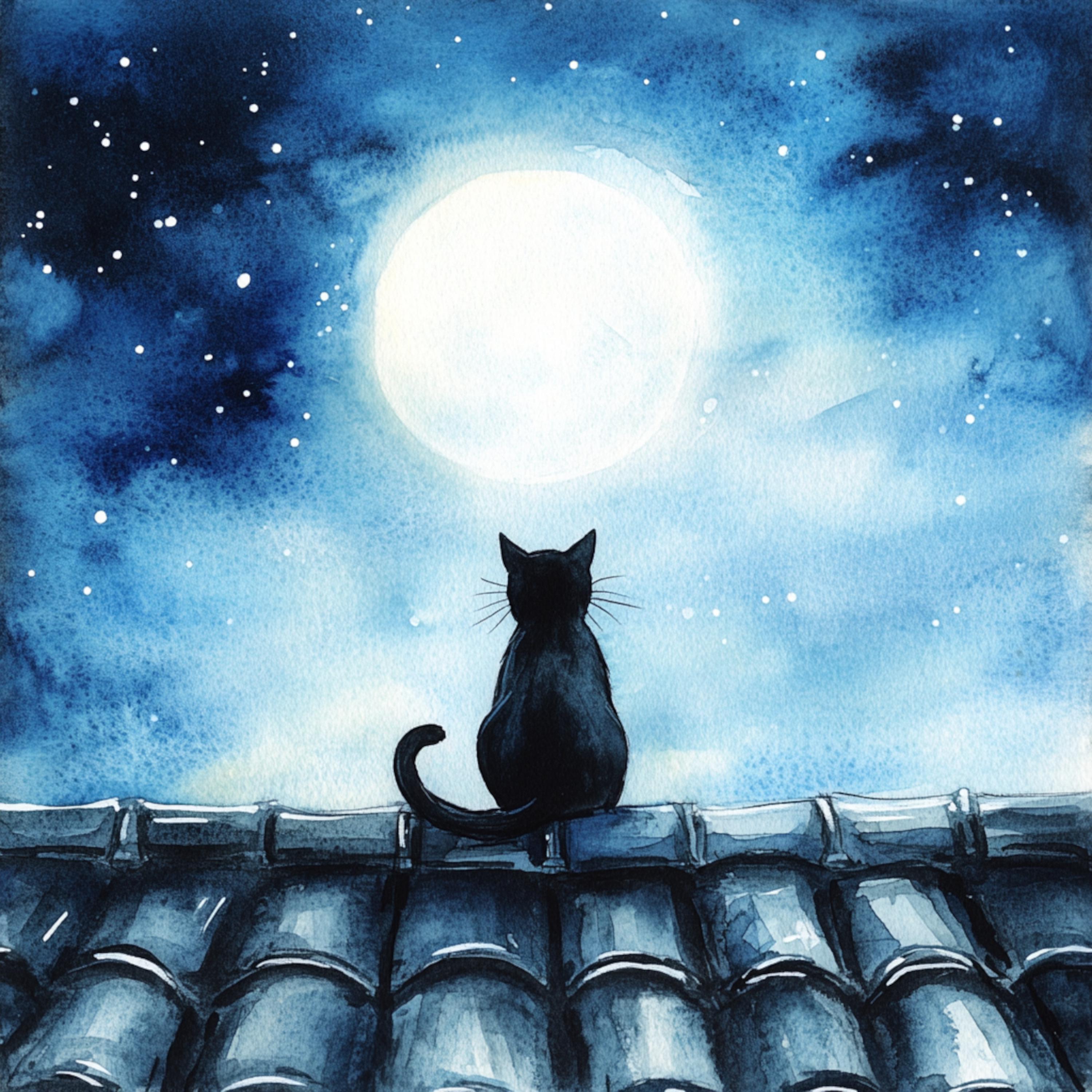 10 印刷可能な月光の黒猫、黒猫のプリント、魔女の壁アート、月光の