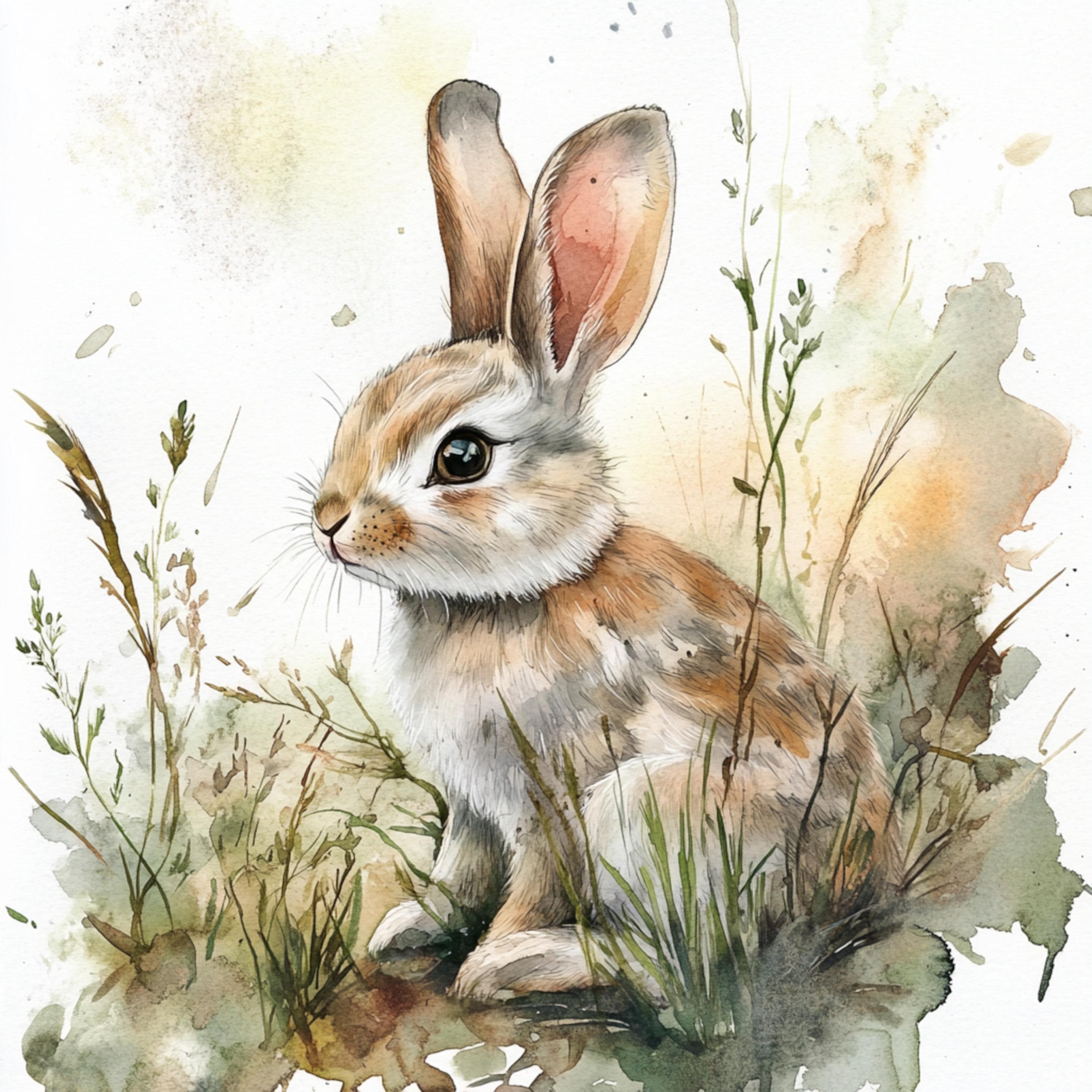 10 Printable Rabbits in Forest, Watercolor Rabbit , Cute Rabbit Clipart ...