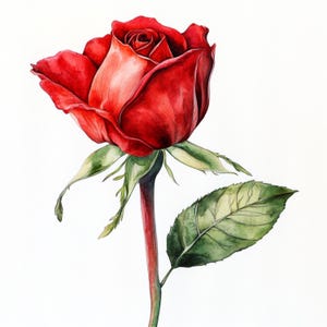 10 Printable Red Rose Arts, Watercolor Rose Bud, Rose Bud Botanical Art ...