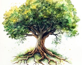 10 Mythical Tree Clipart, Spiritual Trees art, Printable Watercolors, Digital download, Floral Tree, Paper craft, Life tree print