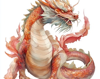 印刷可能な中国のドラゴンのクリップアート、ドラゴンの水彩画アート