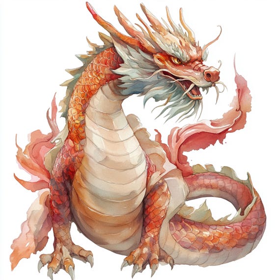 印刷可能な中国のドラゴンのクリップアート、ドラゴンの水彩画アート