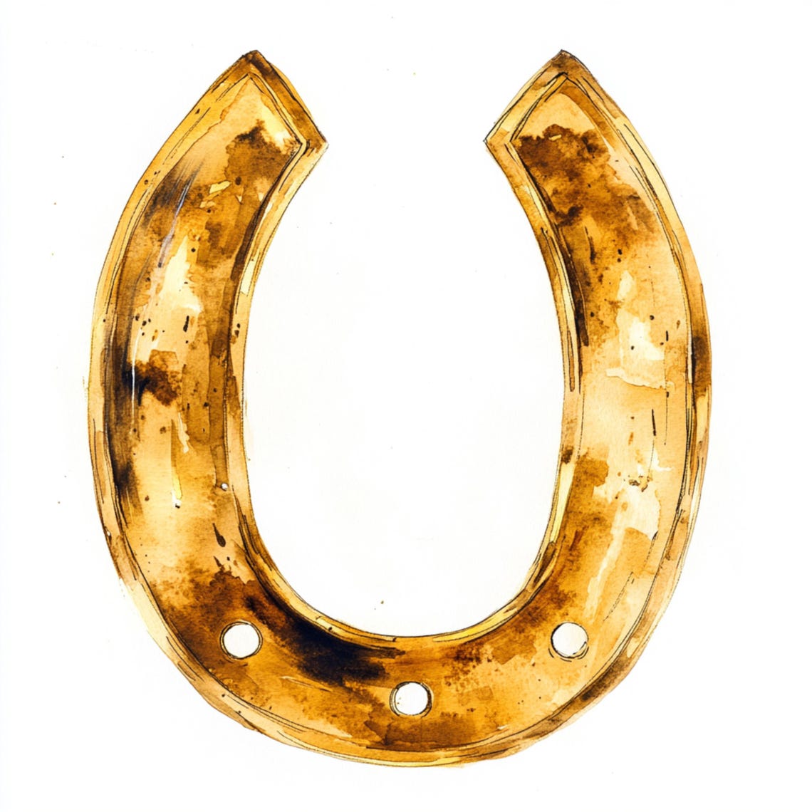 10 Printable Horseshoe, Watercolor Horseshoe, Gold Horseshoe Print