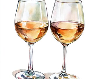 Verres à vin blanc imprimables, images aquarelles, clipart décoration verres à vin, fichiers JPG imprimables, téléchargement immédiat, usage commercial, conception de papier