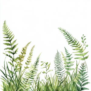 10 Printable Fern Leaves decor, watercolor fern border, Ferns botanical art, Green leaves decor, Paper design, Fern Leaves art