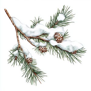 Ramo di pino innevato, ramo di albero di Natale, stile acquerello, 10 Clip Art, JPG stampabili, download immediato, uso commerciale, artigianato di carta