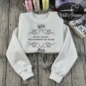 The Girl, The King And The Monster They Became Embroidered Sweatshirt, One Dark Window, Two Twisted Crowns Embroidered Hoodie, Bookish Gift