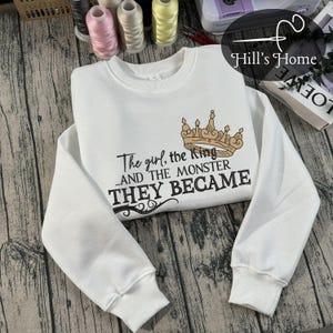 The Girl, The King And The Monster They Became Embroidered Sweatshirt, One Dark Window, Two Twisted Crowns Embroidered Hoodie, Bookish Gift