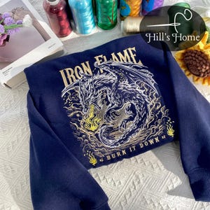 IRON FLAME Tain Dragon Embroidered Sweatshirt, Fourth Wing Book Series Embroidered Hoodie, Fantasy Book Shirt, Bookish Gift