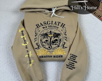 Basgiath War College Dragon Rider Embroidered Sweatshirt, Fourth Wing Embroidered Hoodie, Iron Flame, Onyx Storm Quote Shirt, Bookish Gift