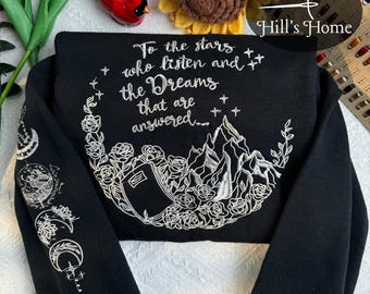 To The Stars Who Listen, Velaris City Of Starlight Embroidered Sweatshirt, Acotar The Night Court Embroidered Hoodie, SJM Fantasy Book Gift