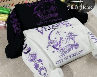 To The Stars Who Listen, Velaris City Of Starlight (Violet Thread) Embroidered Sweatshirt, Acotar Night Court Hoodie, SJM Fantasy Book Gift