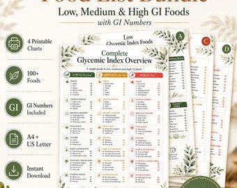 グリセミック指数食品リストセット｜低GI、中GI、高GIチャート（印刷可能なPDF）